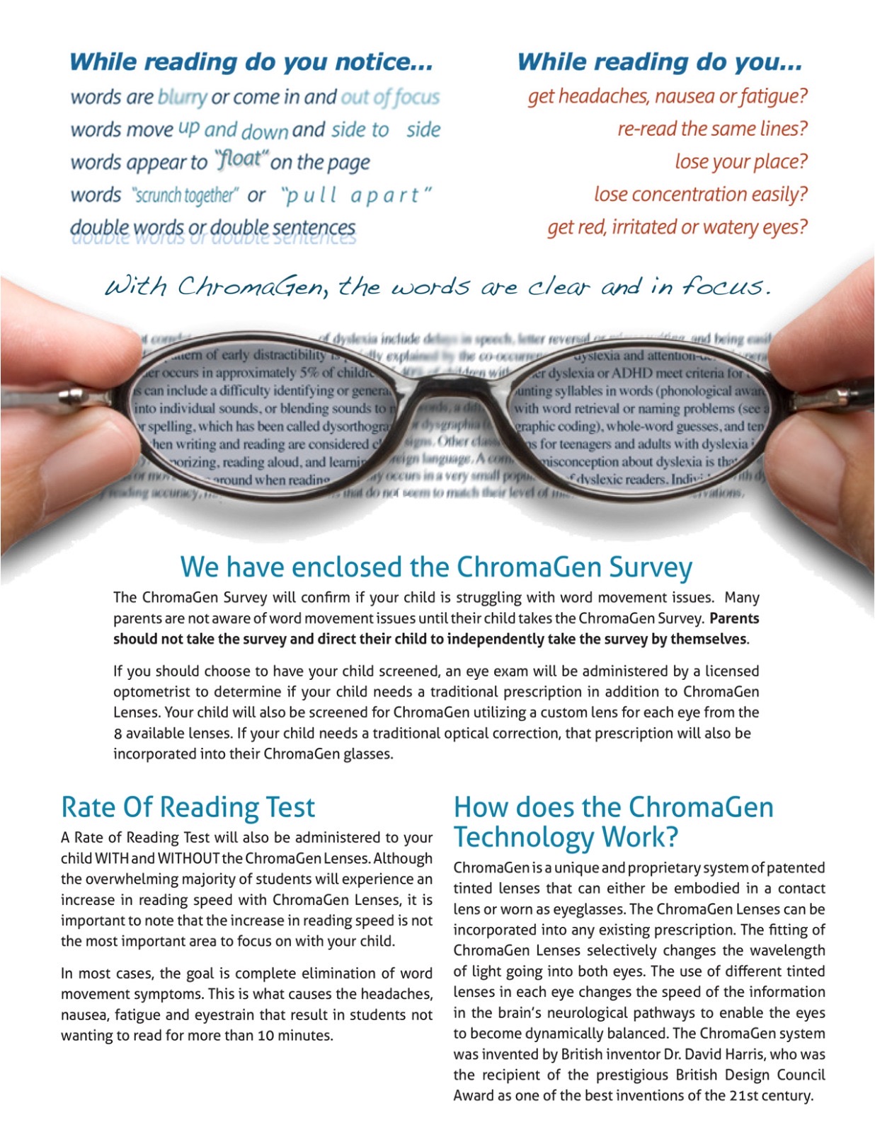 Child reading with Chromagen lenses